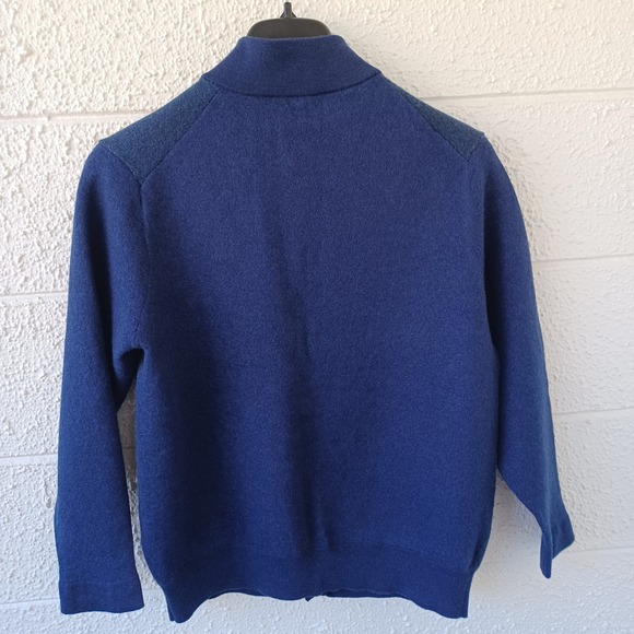 Turtleson Men Blue 100% Extra Fine Merino Wool Mock Neck Button Cardigan Medium - Picture 4 of 10